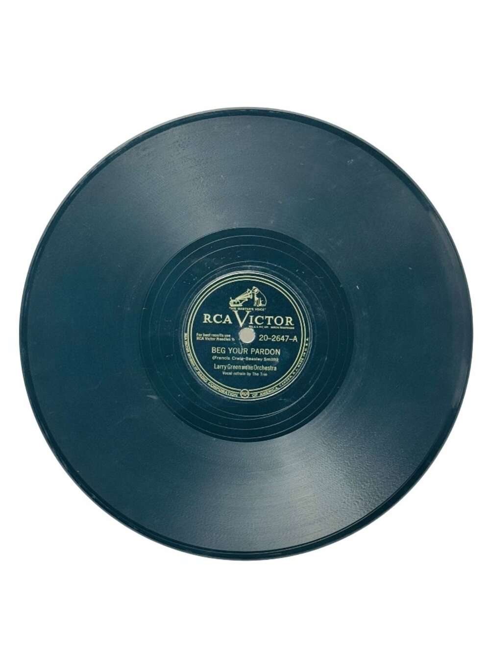 Larry Green Beg Your Pardon 10 Inch Shellac 78 RPM RCA Victor 20-2647 VG+